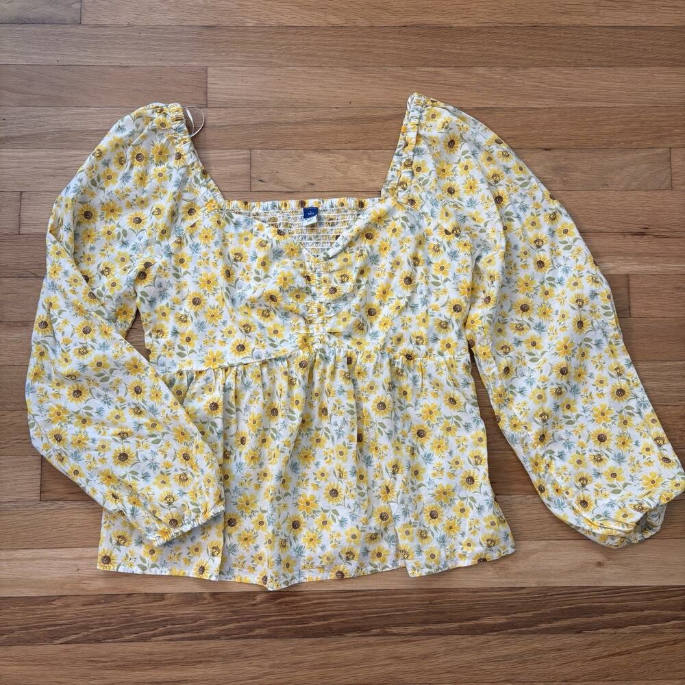 Cottagecore Sunflower Babydoll Blouse Peasant Sleeve Milkmaid 100% Cotton LT
